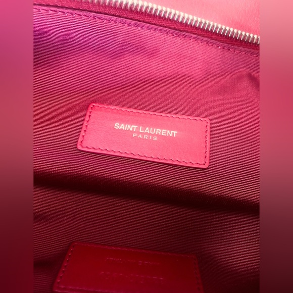 Saint Laurent Leather Pouch Cherry Red iPad Case Tablet Case Clutch Zippered Bag - Picture 6 of 9